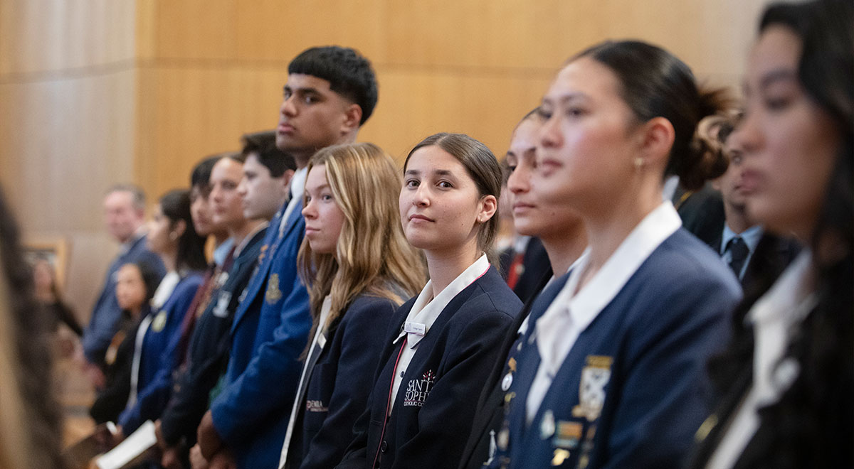 Students in pews at Bishop of Parramatta Awards for Student Excellence